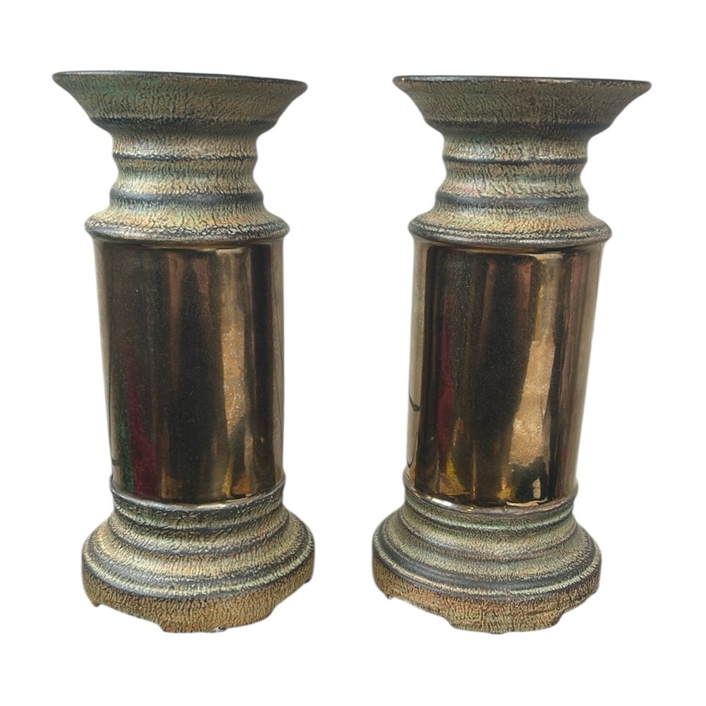 Vintage-Style Pillar Candle Holders Antique copper Finish – Set of 2